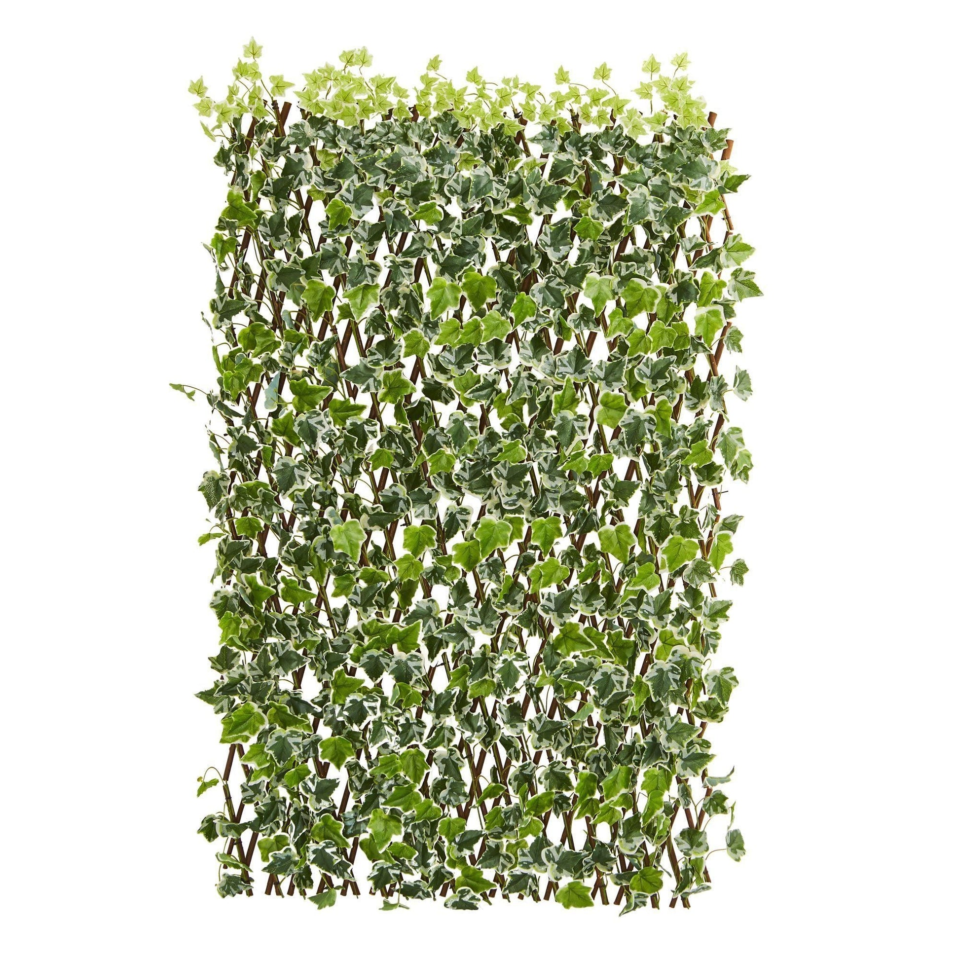 39-inch English Ivy expandable fence trellis by Nearly Natural variegated ivy on brown stakes on Tampa Home & Garden Store