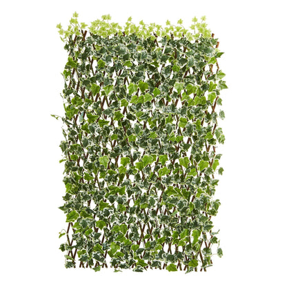 39-inch English Ivy expandable fence trellis by Nearly Natural variegated ivy on brown stakes on Tampa Home & Garden Store
