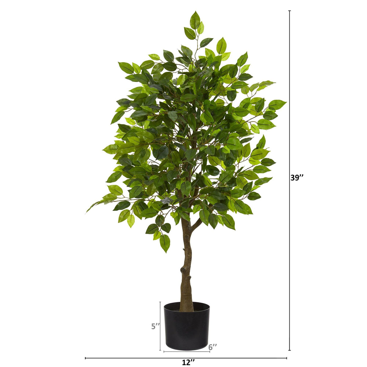 Ficus artificial tree by Nearly Natural, 39 inches tall in black pot with green leaves on Tampa Home & Garden Store