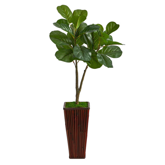 39” Fiddle Leaf Fig Artificial Tree in Bamboo Planter - Tampa Home & Garden Store