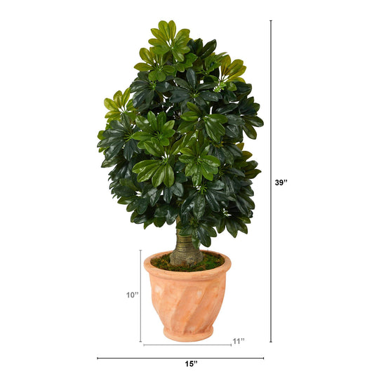 39-inch Schefflera artificial tree Real Touch in terra-cotta planter by Nearly Natural on Tampa Home & Garden Store