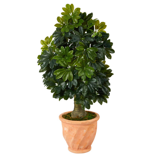 39in Schefflera Artificial Tree in Terra-Cotta Planter by Nearly Natural with green leaves on Tampa Home & Garden Store
