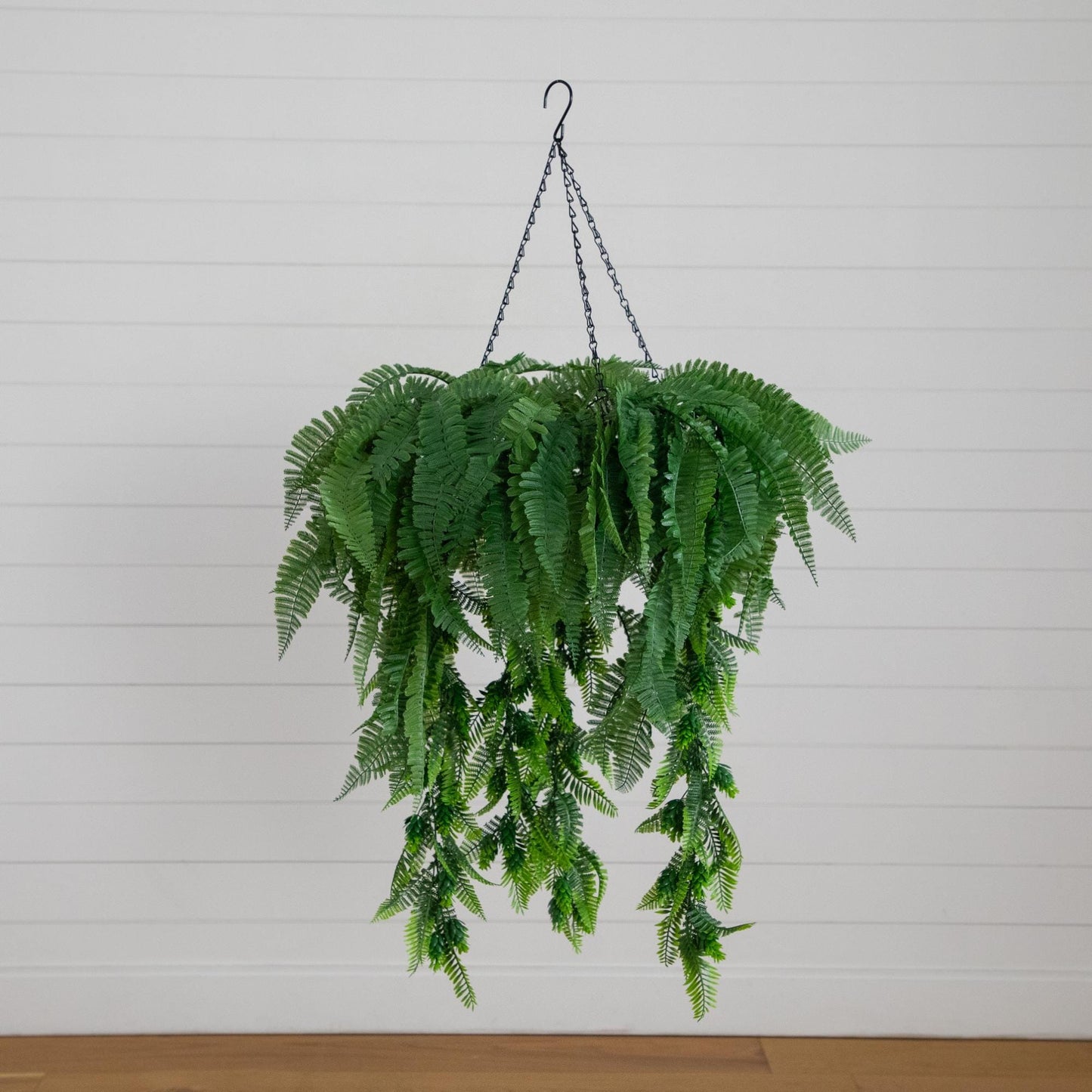Hanging fern plant 39in UV-resistant artificial mixed ferns in hanging ring Nearly Natural on Tampa Home & Garden Store