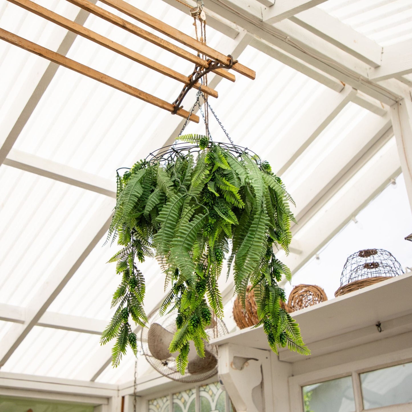 39-inch UV resistant artificial mixed ferns hanging plant in a hanging ring indoor/outdoor by Nearly Natural on Tampa Home & Garden Store