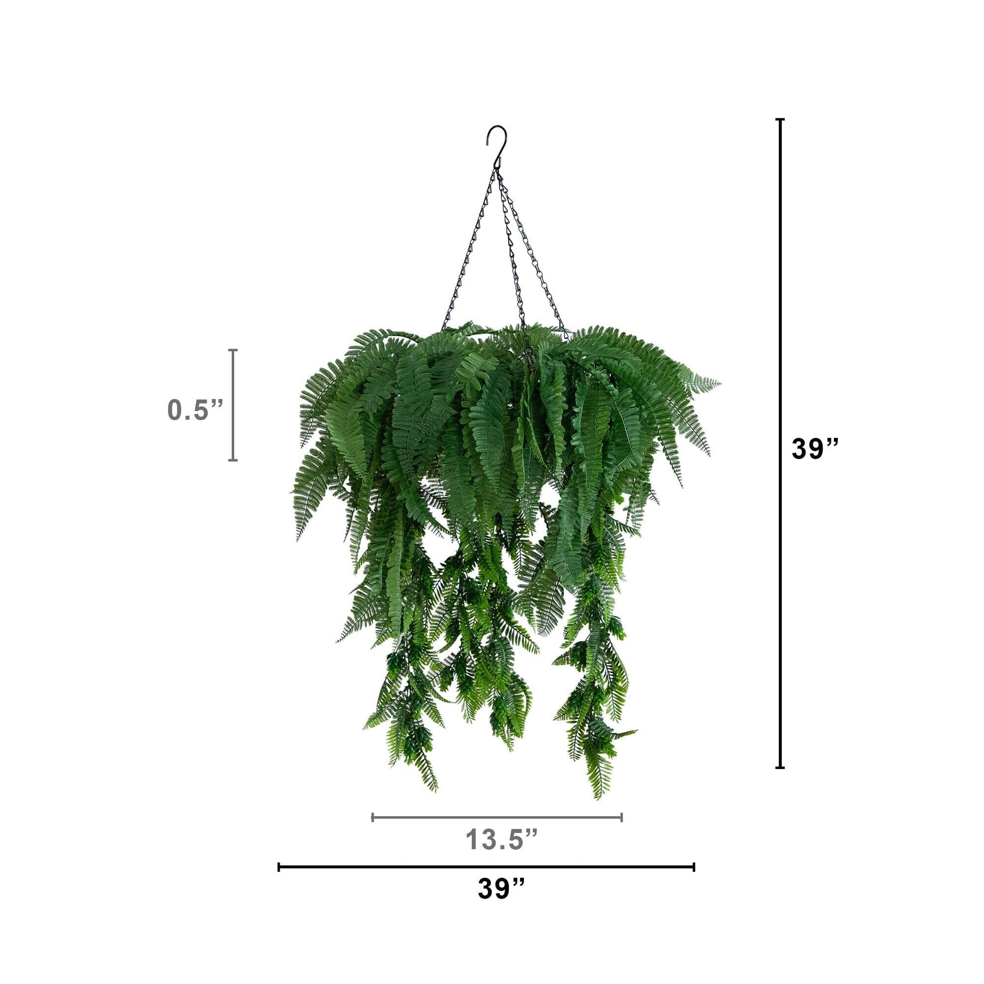 39-inch hanging artificial fern plant in a metal ring hanger by Nearly Natural indoor outdoor on Tampa Home & Garden Store