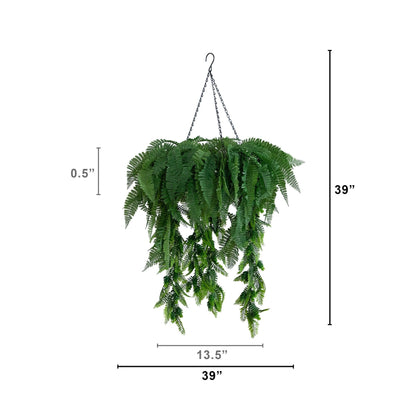 39-inch hanging artificial fern plant in a metal ring hanger by Nearly Natural indoor outdoor on Tampa Home & Garden Store