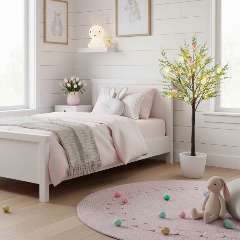 3' Pre-Lit Easter Egg Twig Tree with greens and 40 warm white LEDs in a pot on Tampa Home & Garden Store