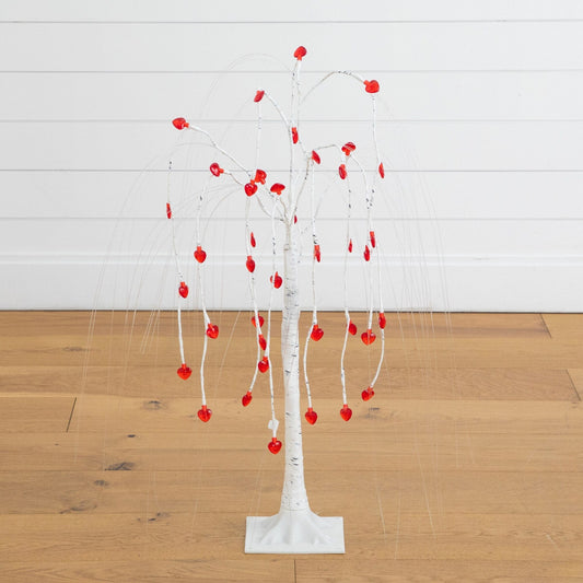 3' Valentine's Day Willow Tree by Nearly Natural with white trunk and 40 red heart LEDs on Tampa Home & Garden Store