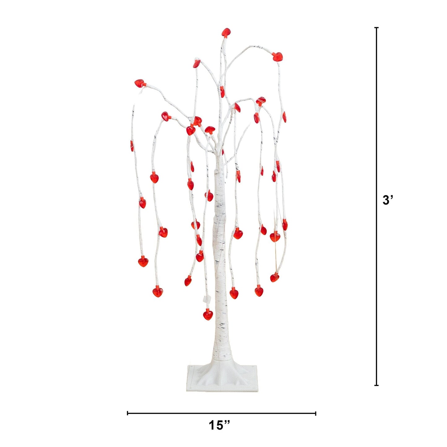 3' pre-lit willow tree with 40 red heart LEDs, white birch trunk by Nearly Natural on Tampa Home & Garden Store