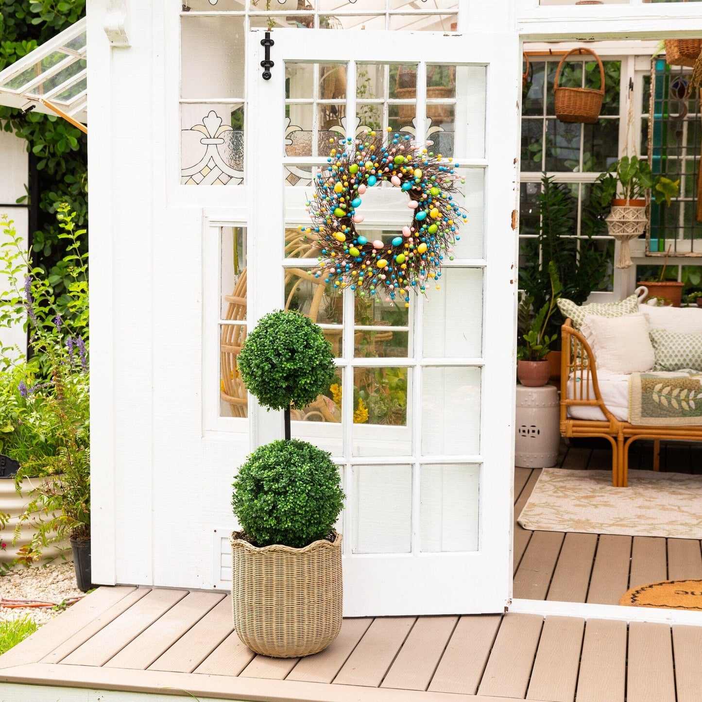 3' UV resistant artificial boxwood topiary with integrated ground stake indoor outdoor on Tampa Home & Garden Store