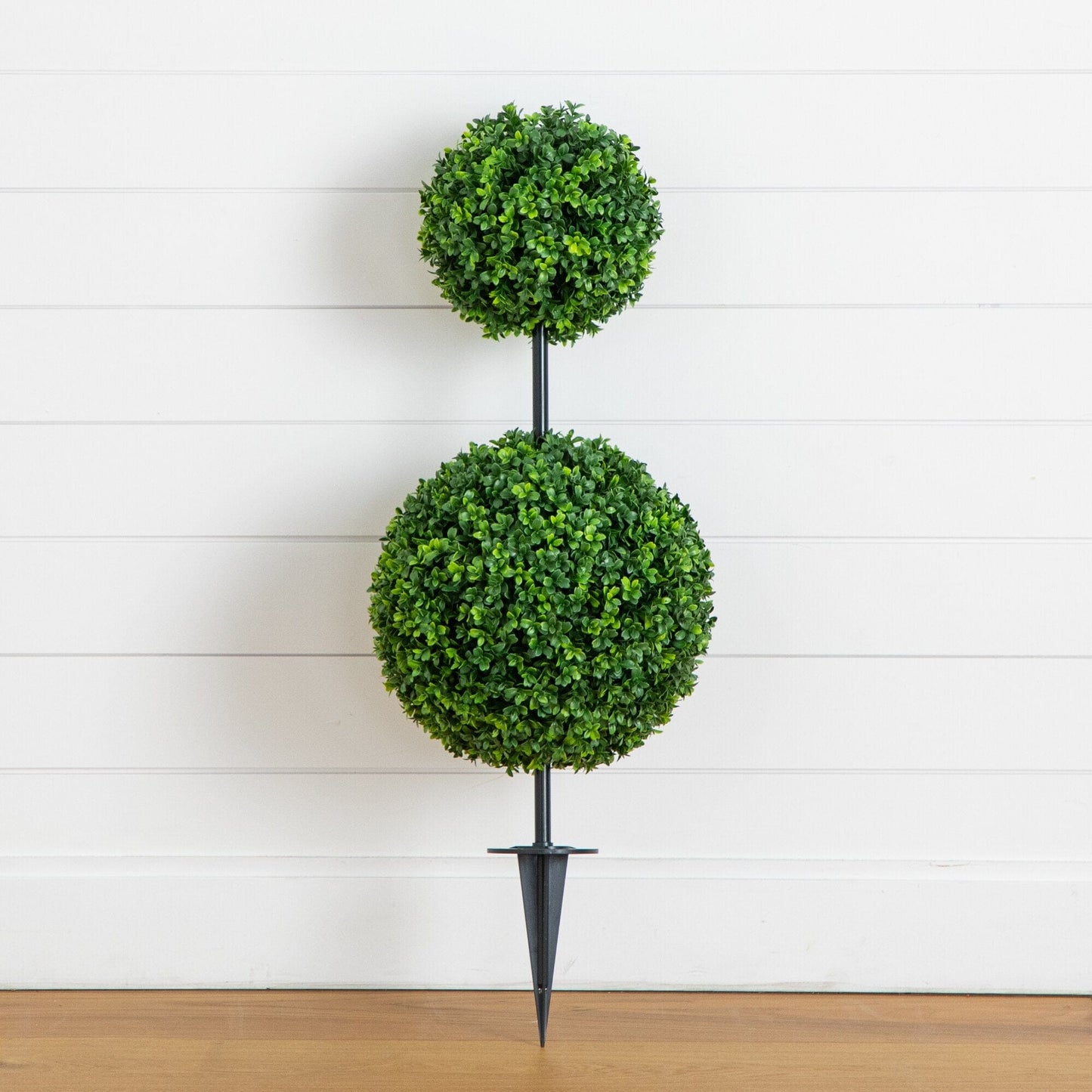 3' UV-resistant boxwood topiary by Nearly Natural on integrated ground stake; two-ball spheres on Tampa Home & Garden Store