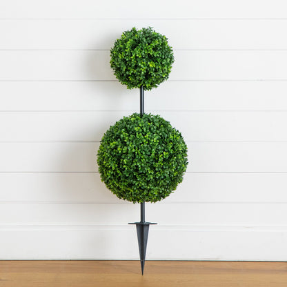 3' UV-resistant boxwood topiary by Nearly Natural on integrated ground stake; two-ball spheres on Tampa Home & Garden Store