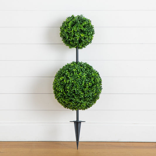 3' UV-resistant boxwood topiary by Nearly Natural on integrated ground stake; two-ball spheres on Tampa Home & Garden Store