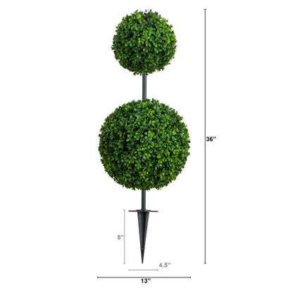 3' UV resistant artificial boxwood topiary on an integrated ground stake by Nearly Natural for indoor outdoor use on Tampa Home & Garden Store