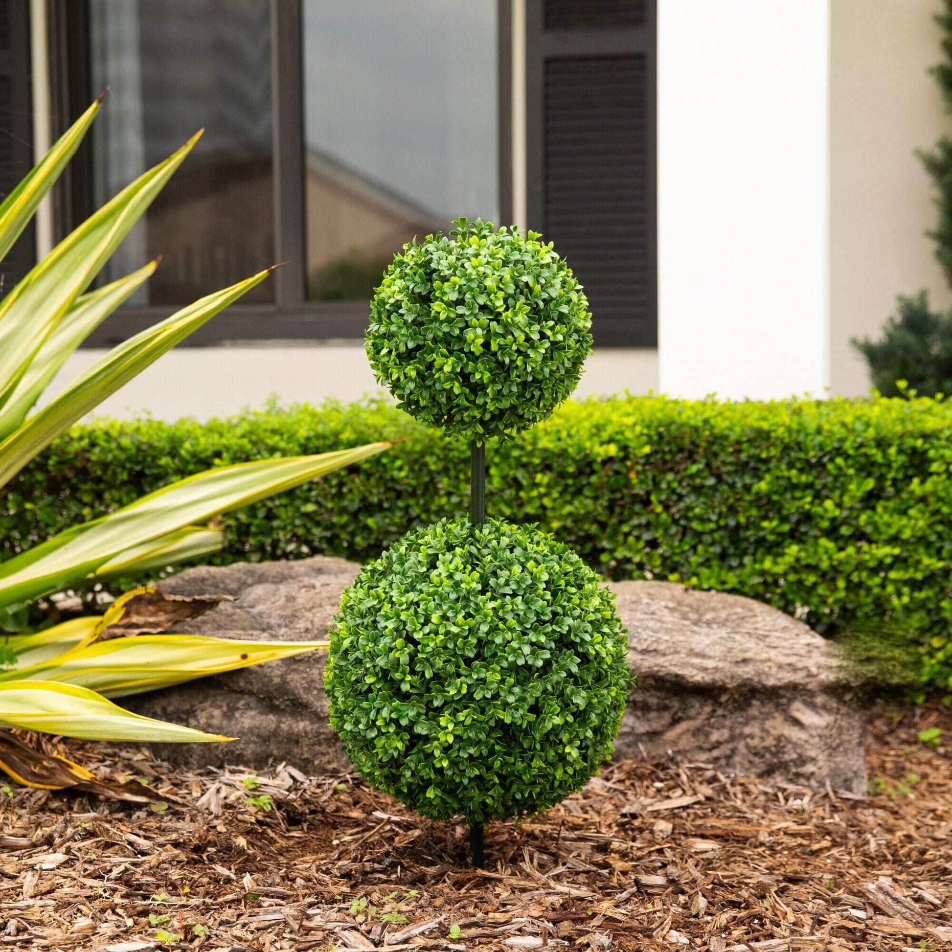 3' Nearly Natural UV-resistant boxwood three-sphere topiary on integrated stake for outdoors on Tampa Home & Garden Store