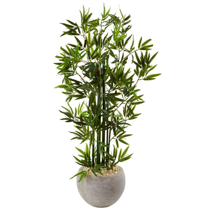 Nearly Natural 4 ft green bamboo artificial tree in sand-colored bowl on Tampa Home & Garden Store