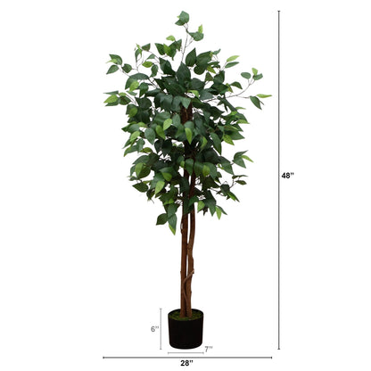 Artificial Double Trunk Ficus Tree and Full Leaves