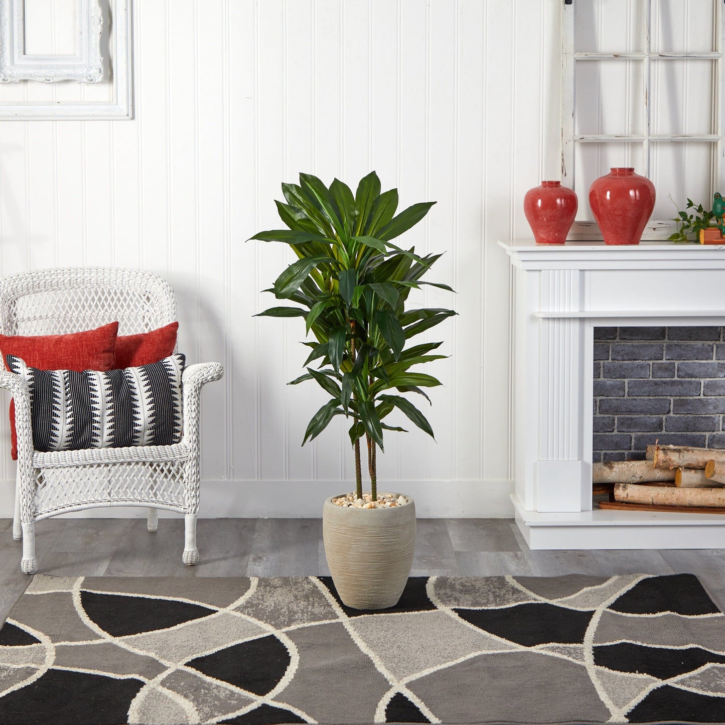 4 ft artificial Dracaena plant in sand-colored planter Real Touch by Nearly Natural on Tampa Home & Garden Store