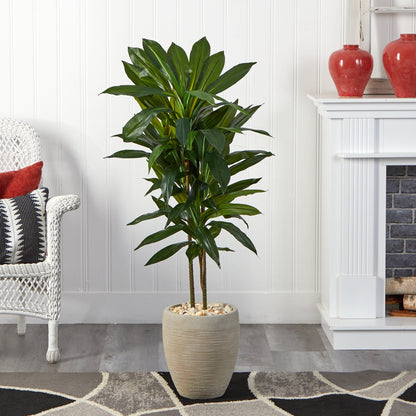 4' artificial Dracaena plant in sand-colored planter, Nearly Natural tree in planter on Tampa Home & Garden Store
