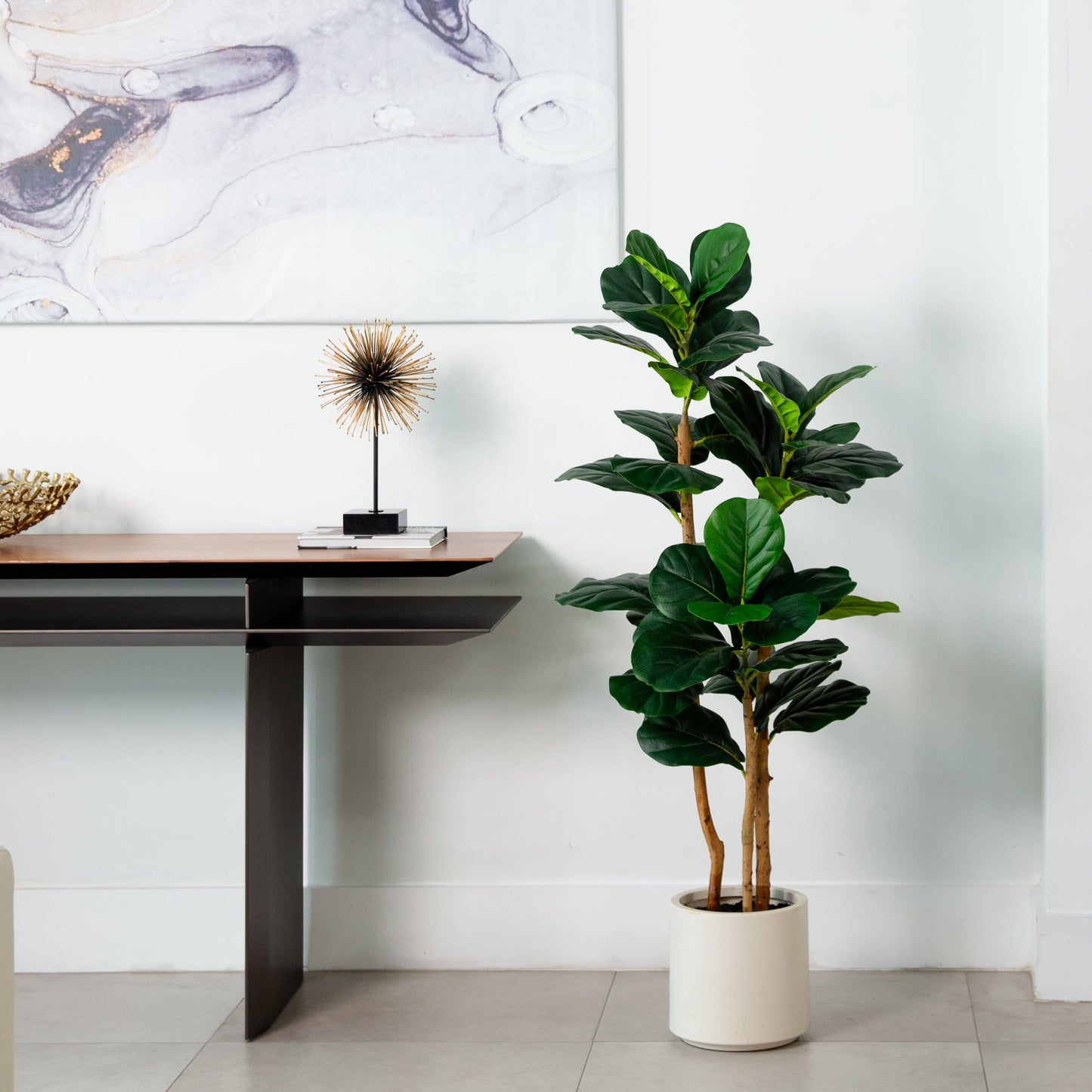 Árbol Artificial de Hoja de Violín de 1.2 m en Macetero Blanco Decorativo