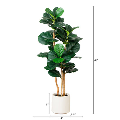 Árbol Artificial de Hoja de Violín de 1.2 m en Macetero Blanco Decorativo