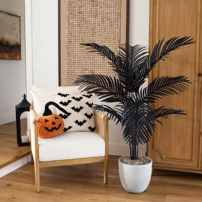 4' Artificial Halloween Black Paradise Palm Tree with black fronds in a gray planter on Tampa Home & Garden Store