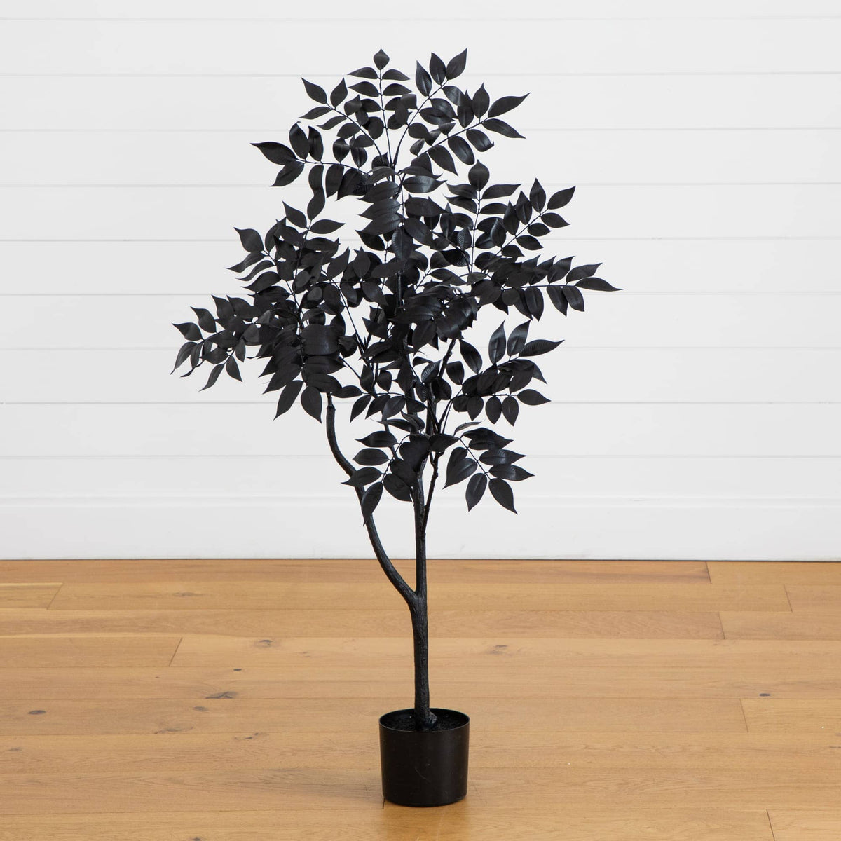 4 ft artificial Halloween Black Sumac Tree by Nearly Natural with dark leaves in a black planter on Tampa Home & Garden Store