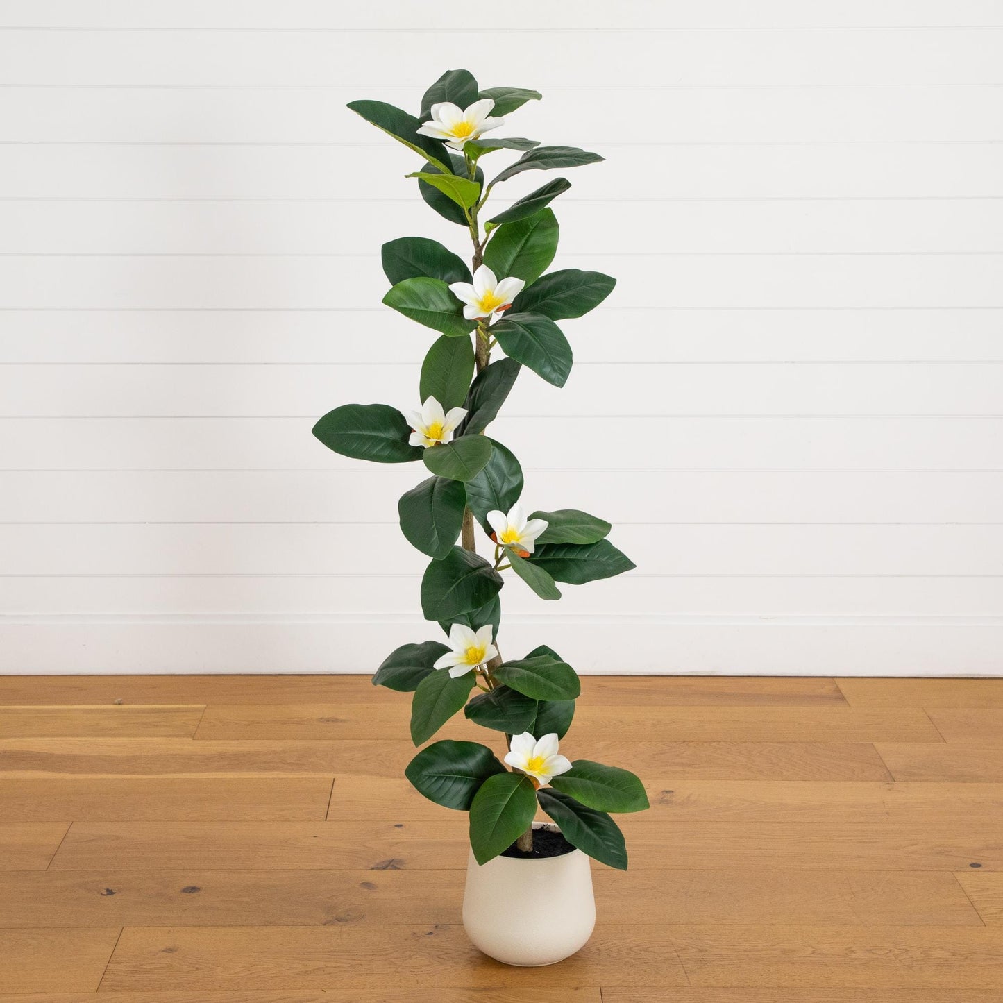 4 ft artificial Magnolia tree with white blooms in a white planter Nearly Natural on Tampa Home & Garden Store