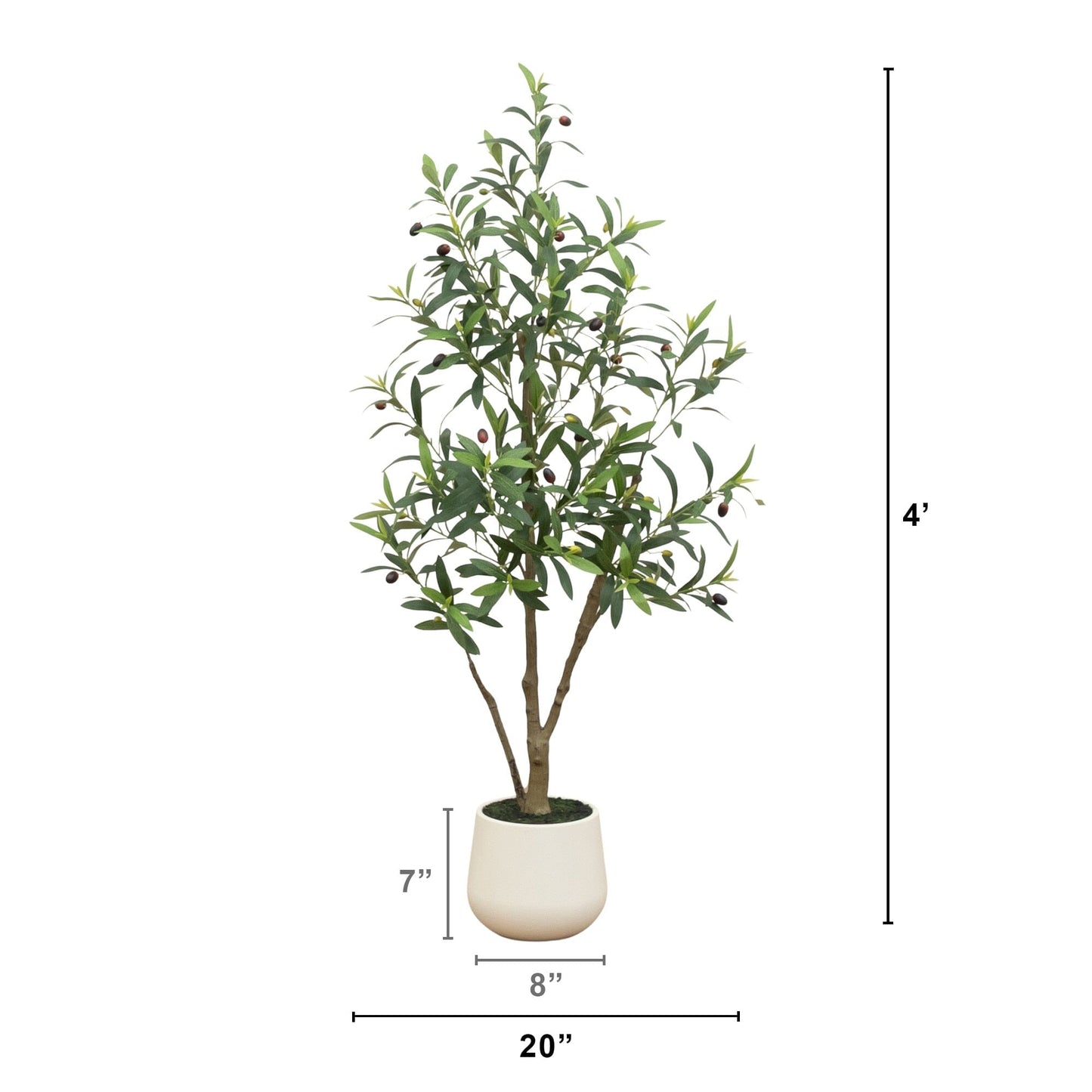 4 ft artificial olive tree in white decorative planter, Nearly Natural, with green leaves on Tampa Home & Garden Store