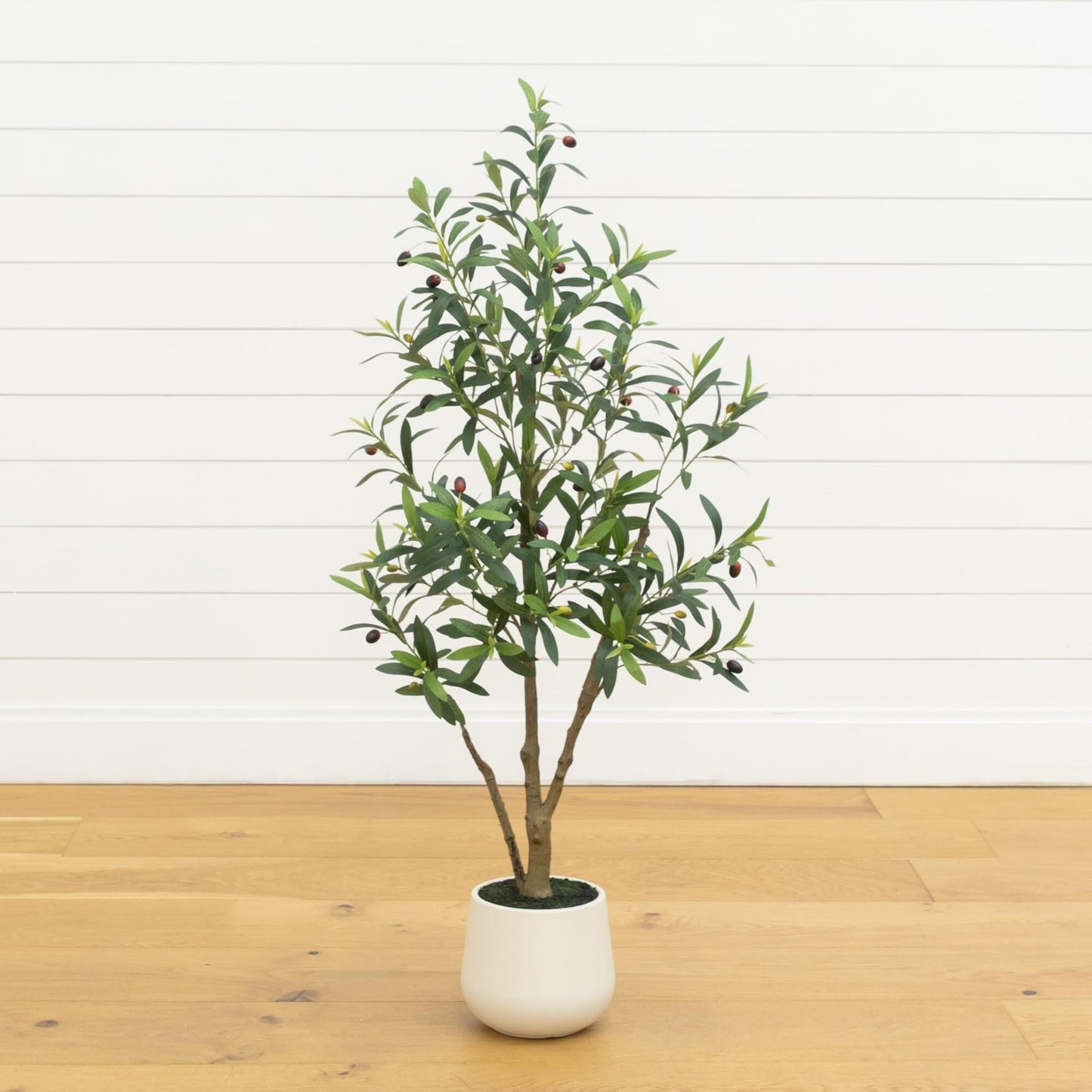 4 ft artificial olive tree in white decorative planter by Nearly Natural on Tampa Home & Garden Store