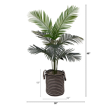4 Ft Artificial Paradise Palm in a Striped Basket
