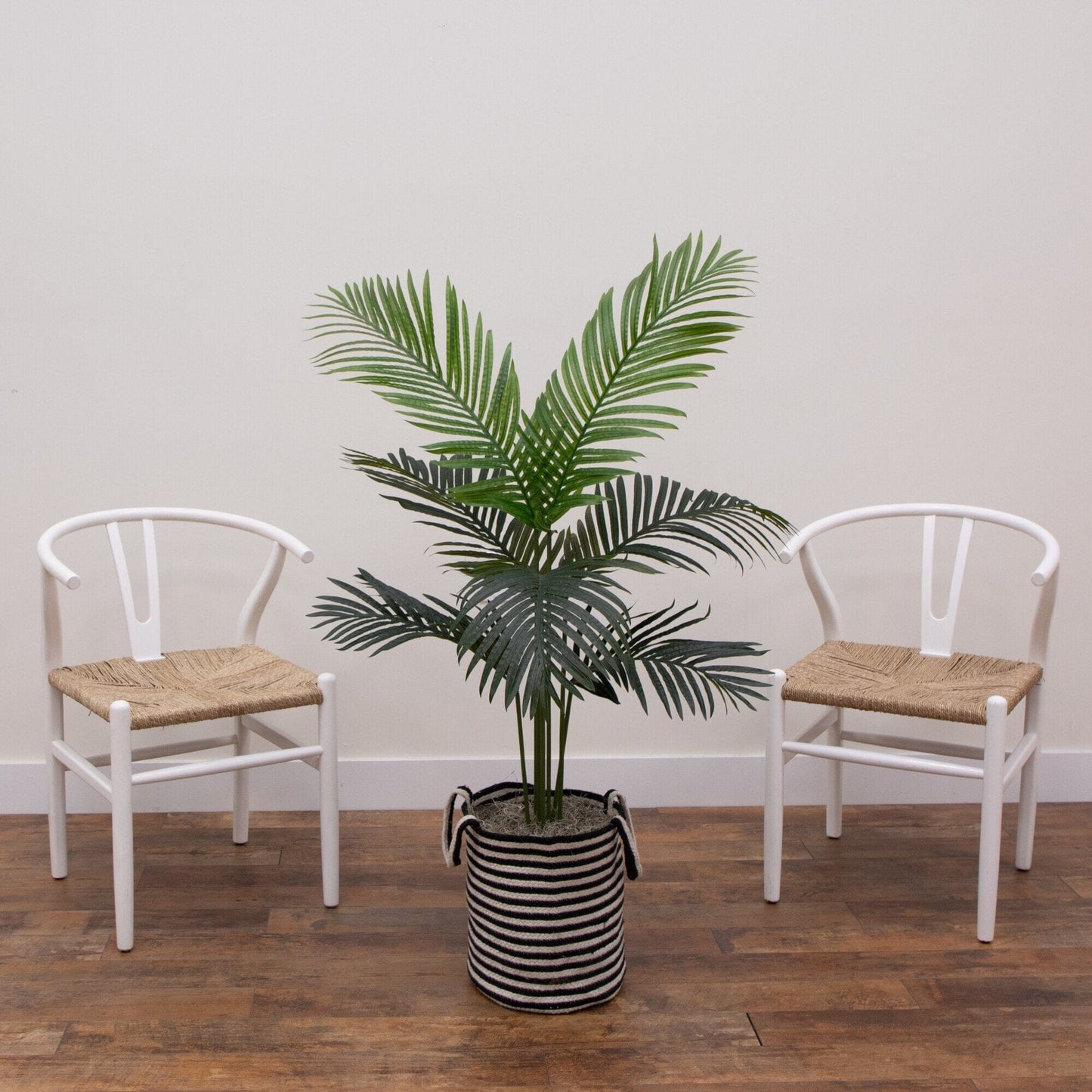 4 Ft Artificial Paradise Palm in a Striped Basket