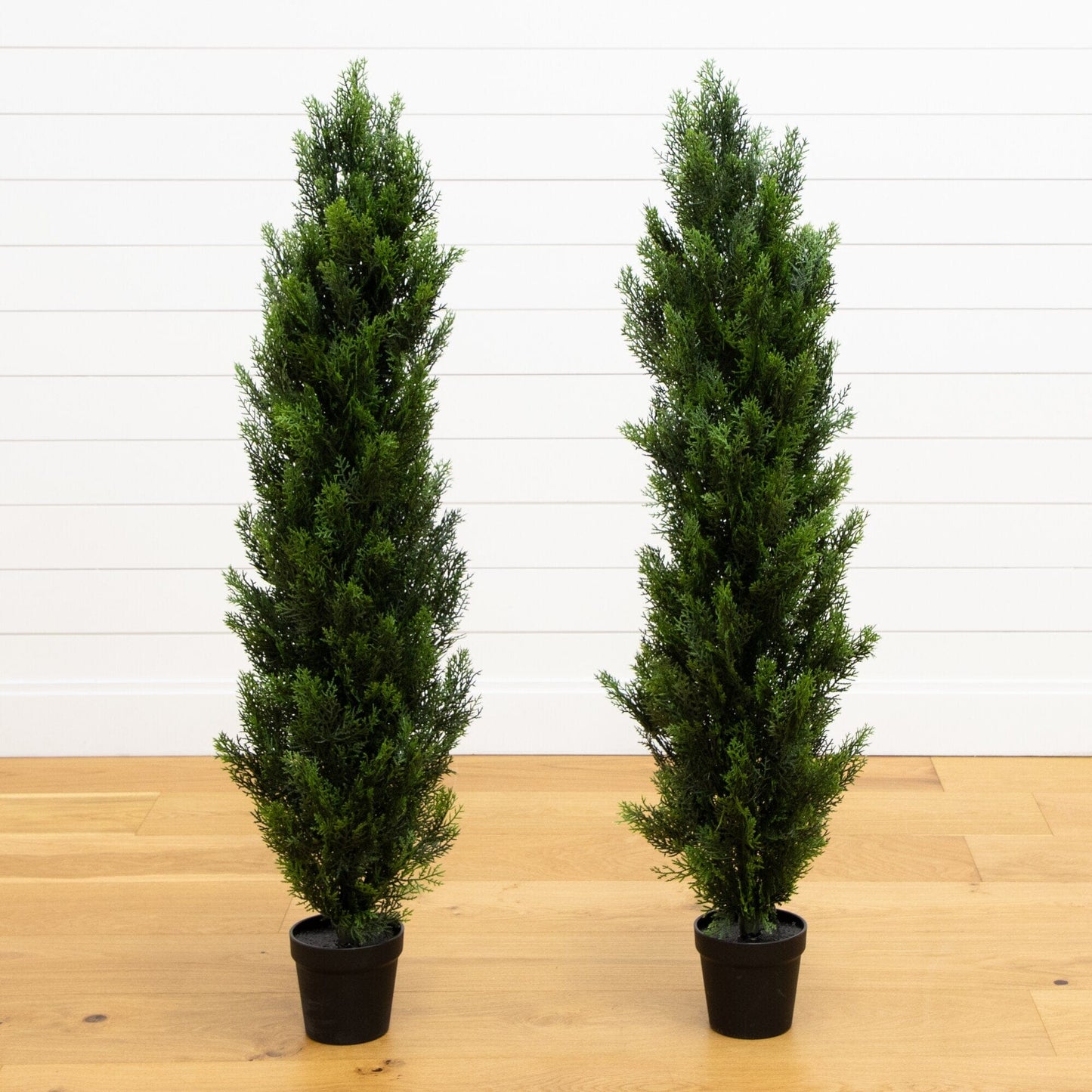 4 ft artificial topiary cedar trees set of 2 Nearly Natural UV resistant indoor black pots on Tampa Home & Garden Store