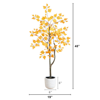 Autumn Birch Artificial Tree With White Planter