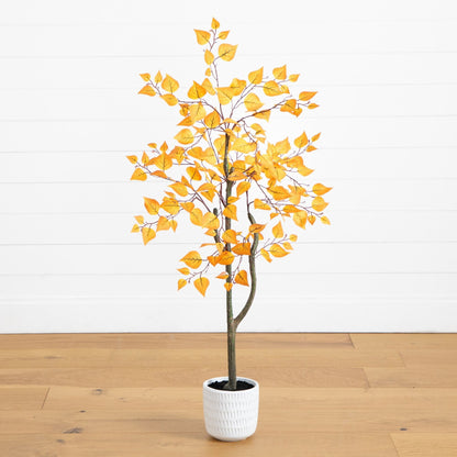 Autumn Birch Artificial Tree With White Planter