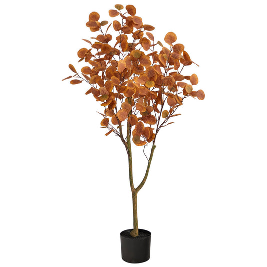 4’ Autumn Eucalyptus Artificial Tree by Nearly Natural in a black pot with orange-brown leaves on Tampa Home & Garden Store