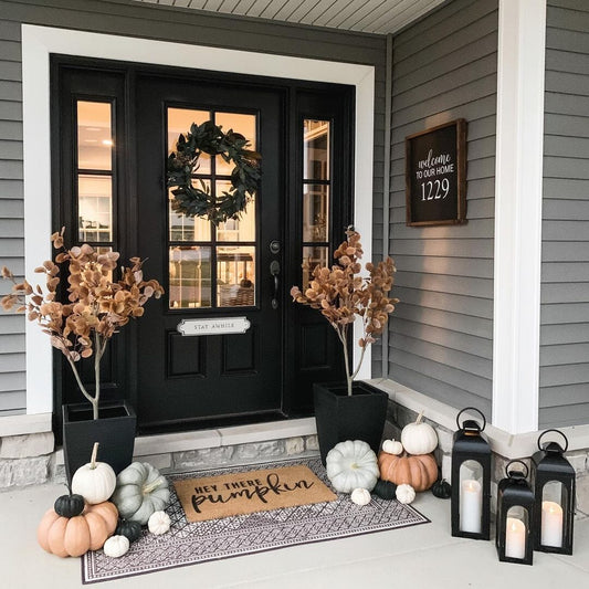 4’ Autumn Eucalyptus Artificial Tree by Nearly Natural in black planters, two trees on porch on Tampa Home & Garden Store