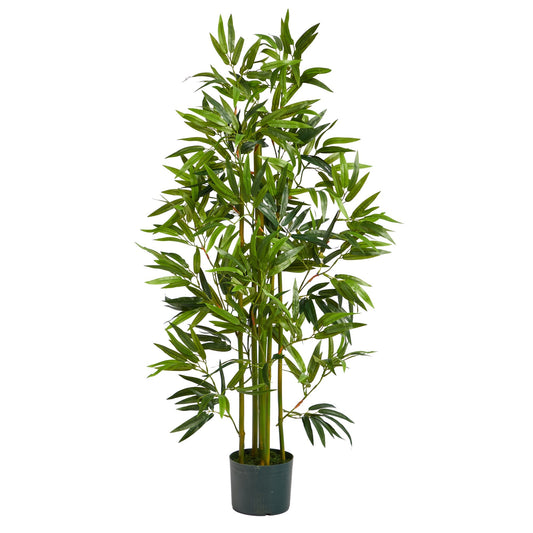 4 ft bamboo artificial tree by Nearly Natural with lush green leaves in a dark planter on Tampa Home & Garden Store