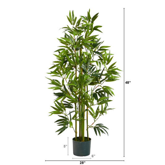 Nearly Natural 4' Bamboo Artificial Tree with green leaves in a dark pot on Tampa Home & Garden Store