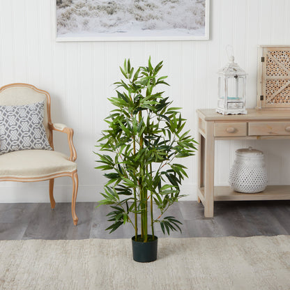 4’ Bamboo Artificial Tree in dark green pot by Nearly Natural on Tampa Home & Garden Store