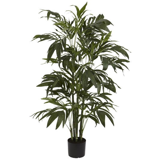 4' Green Bamboo Palm Artificial Silk Tree by Nearly Natural in a black planter on Tampa Home & Garden Store