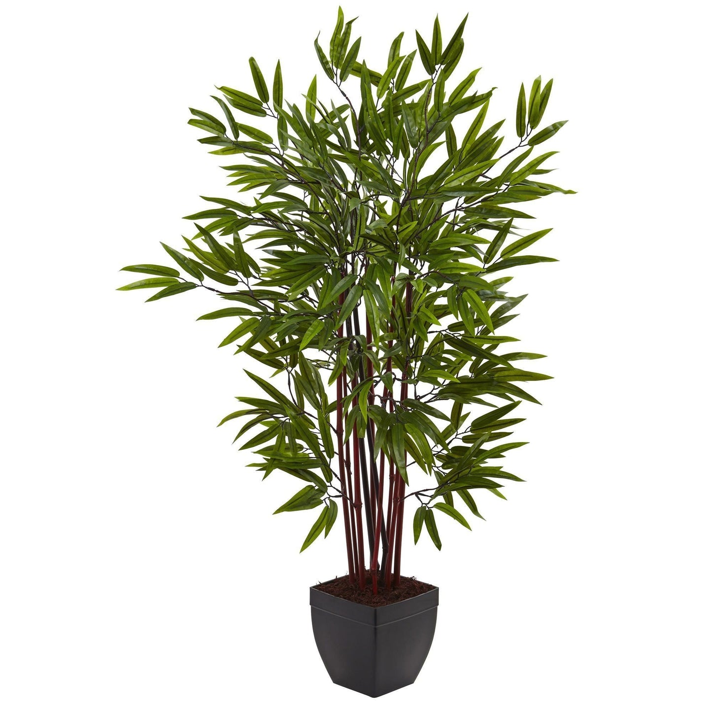 4’ Bamboo Silk Tree with Planter by Nearly Natural in a dark square planter on Tampa Home & Garden Store