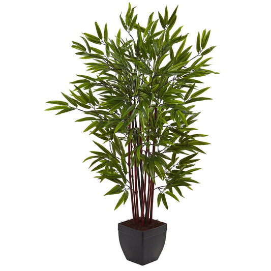 4’ Bamboo Silk Tree with Planter by Nearly Natural in a dark square planter on Tampa Home & Garden Store