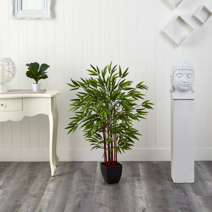 4’ Bamboo Silk Tree w/Planter by Nearly Natural in black square planter on Tampa Home & Garden Store