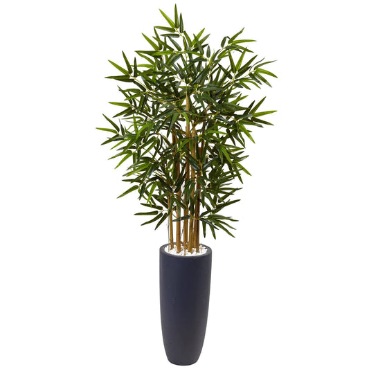 4 ft bamboo tree in gray cylinder planter with white pebbles Nearly Natural artificial tree on Tampa Home & Garden Store