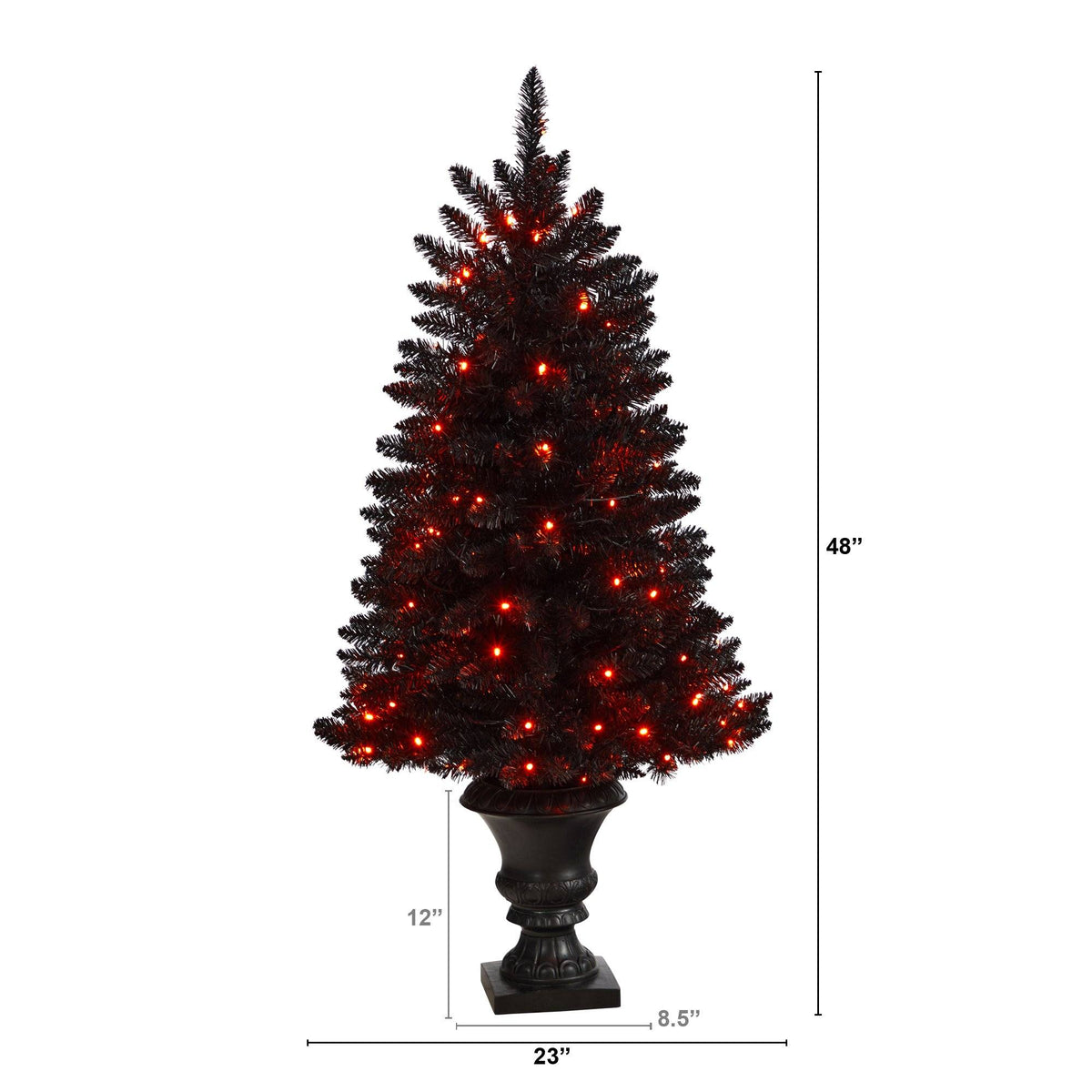 4 ft Black Halloween artificial Christmas Tree in Urn with 100 orange LED lights on Tampa Home & Garden Store