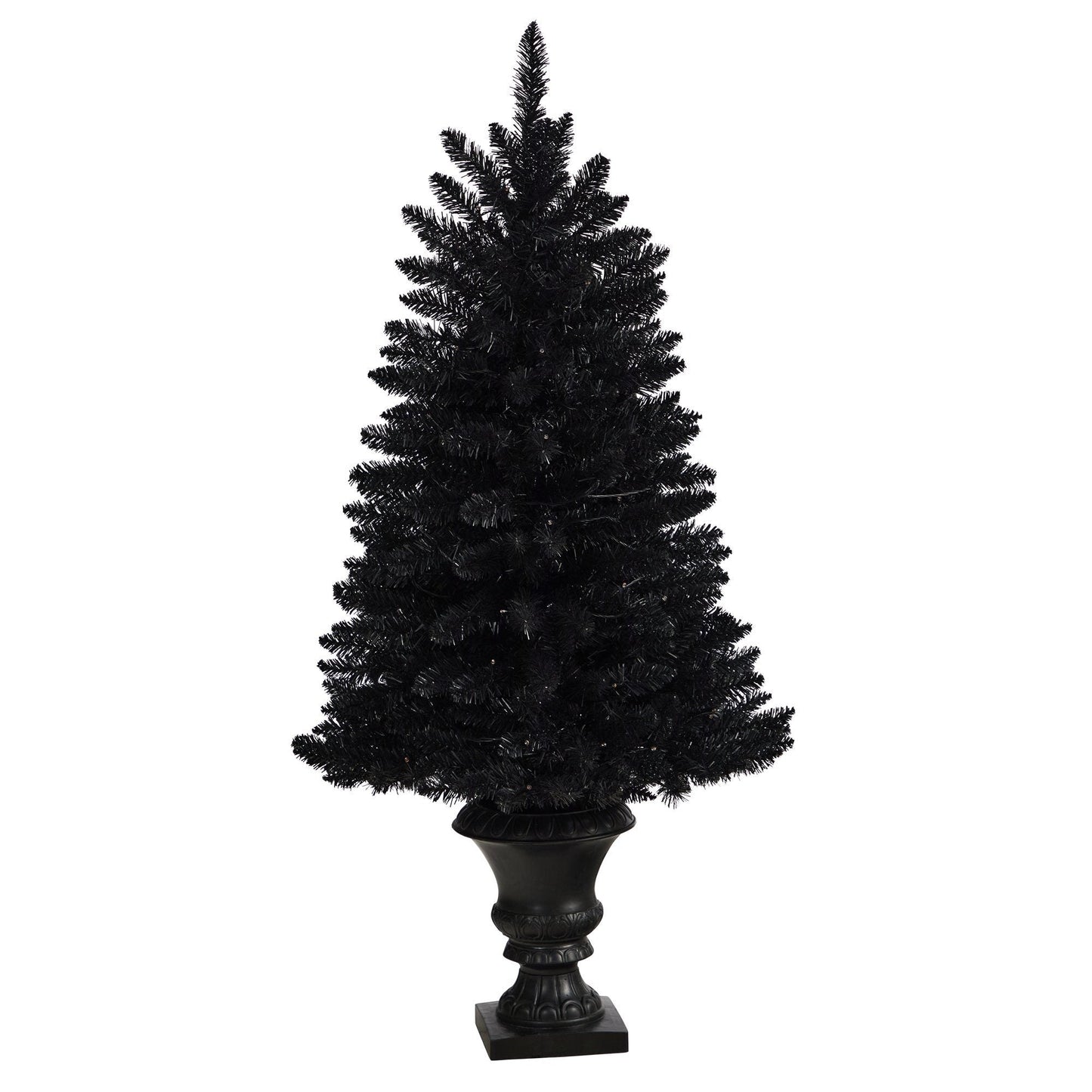 4' black Halloween artificial Christmas tree in urn with 100 orange LED lights on Tampa Home & Garden Store