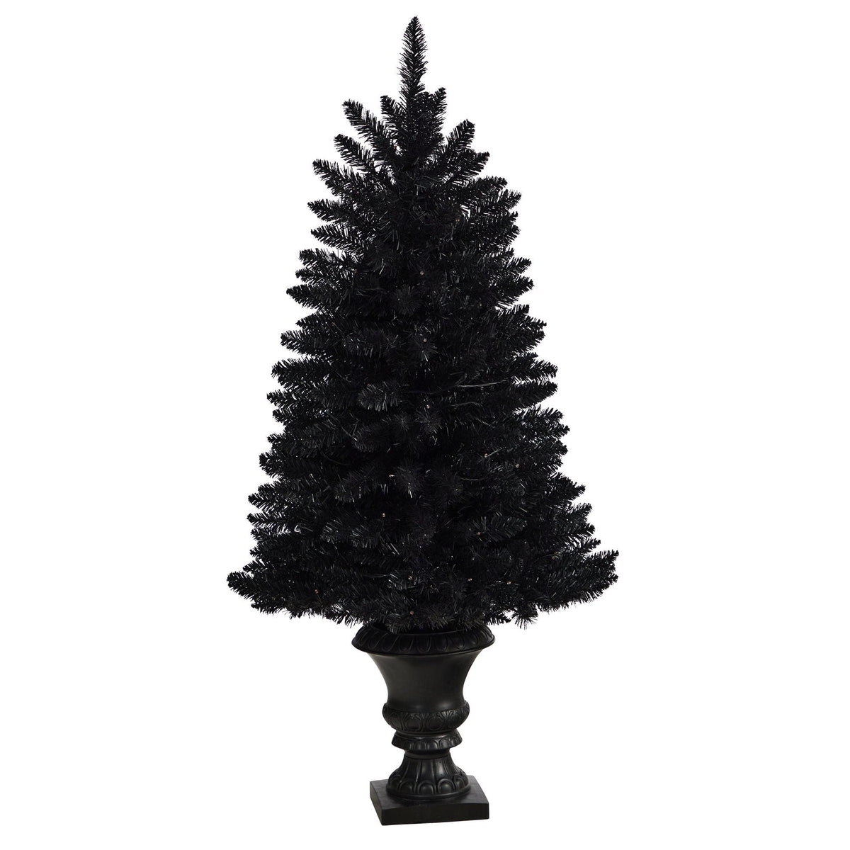 4' black Halloween artificial Christmas tree in urn with 100 orange LED lights on Tampa Home & Garden Store