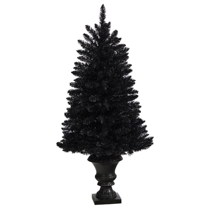 4' black Halloween artificial Christmas tree in urn with 100 orange LED lights on Tampa Home & Garden Store