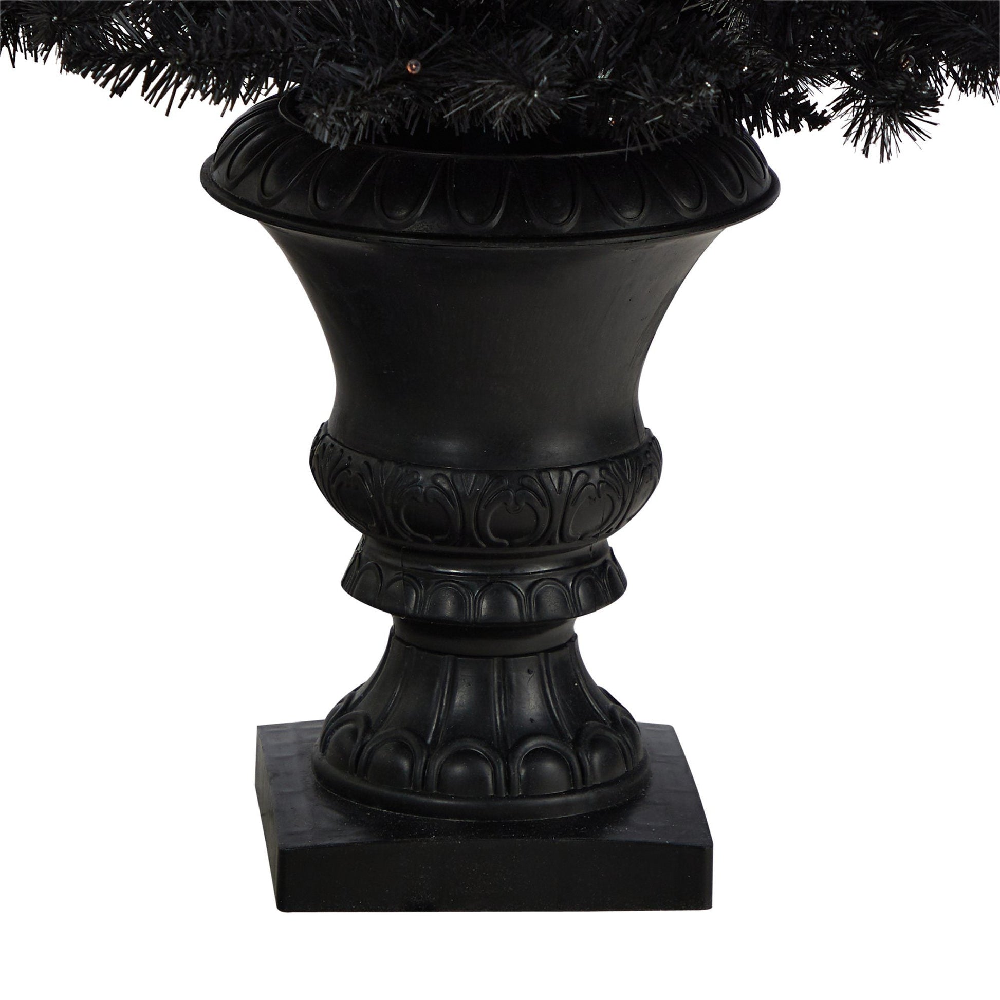 4 ft black Halloween artificial Christmas tree in urn base with 100 orange LED lights on Tampa Home & Garden Store